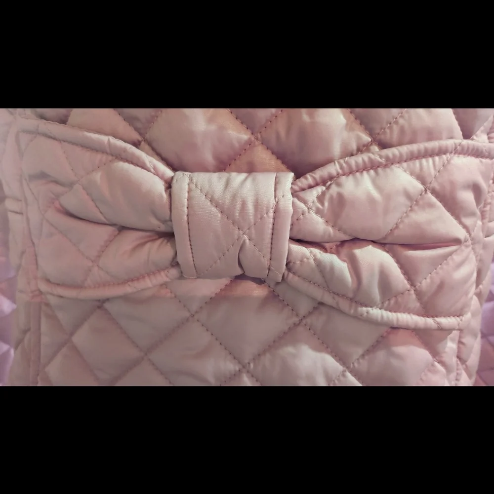 Kate Spade Pink Big Bow Rose Quilted, Lined Coat 13" deep pockets Size Large - Picture 3 of 10